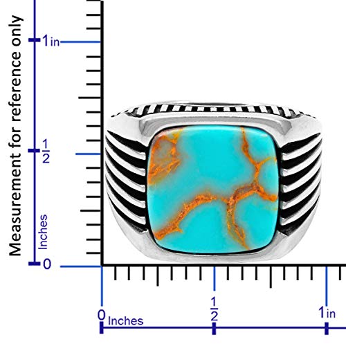 Chicotta Men's 925 Stamped Sterling Silver Ring With Large Rounded Square Stabilized Antique Turquoise Gemstone And Stripes On The Sides (13) #TOP2