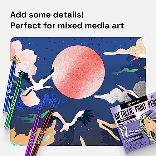 Artistro Metallic Paint Pens For Rock Painting, Stone, Ceramic, Glass, Wood, Fabric, Pebbles, Scrapbook Journals, Photo Albums, Card Stocks. Set Of 12 Acrylic Paint Markers Extra-Fine Tip 0.7Mm #TOP5