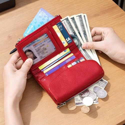 Unisex Pebble Leather Wallet,Small Wallets for Women,Genuine Leather Coin Purse,with Credit Card Holder,Coin Holder and Cash Slots,Genuine Leather Wallets for Men and Women (Orange)4