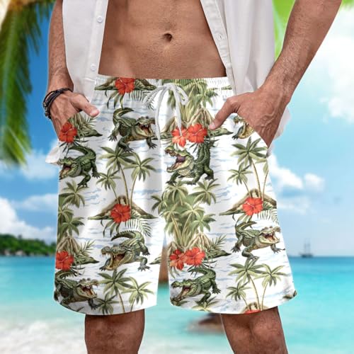 American Alligator Men's Quick Dry - Summer Beach Hawaiian Shorts for Men - Beach Shorts Swim Trunks Set 38 (TND-LN-38)3