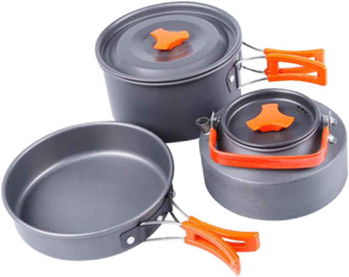 1set Camping Cookware Kit Lightweight Aluminium Alloy Cooking Pot Set for People High Temperature Resistant Portable Kettle for Outdoor Adventures