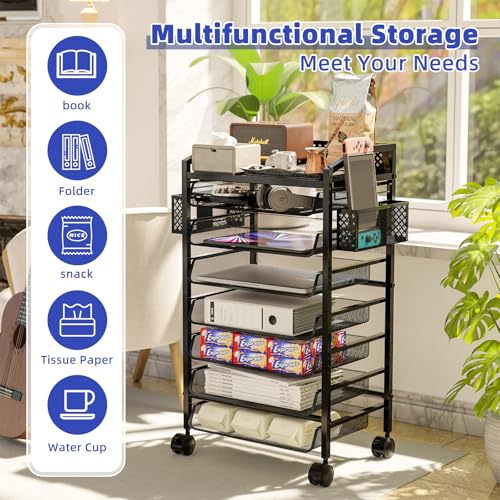 image for Simple Trending 8 Tier Small Rolling File Cart, Metal Desk File Organi