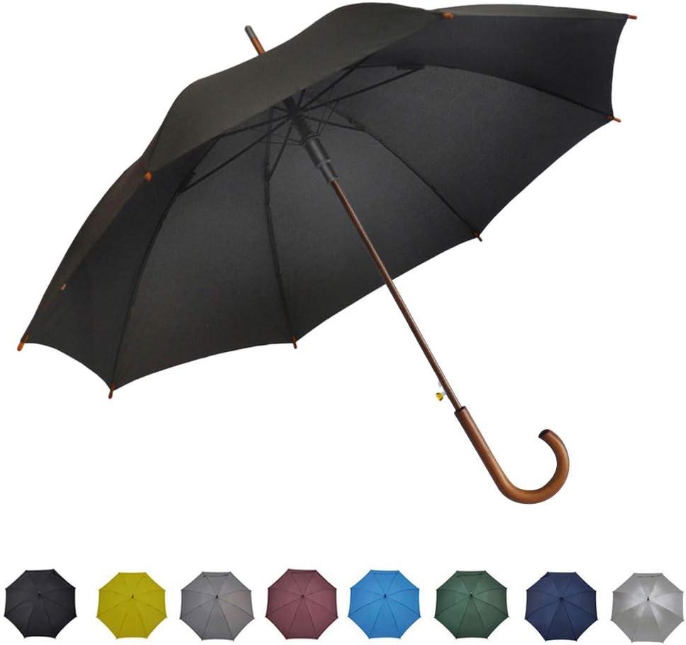 SoulRain 48" Arc Classic Wood Handle Umbrella Auto Open Windproof Unbreakable Stick Rain Umbrella