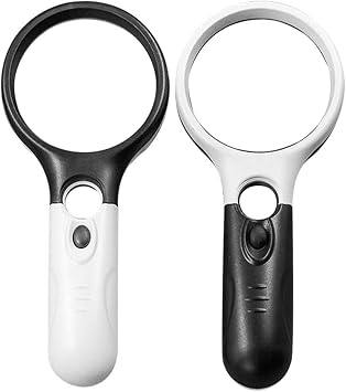 3X & 45X Magnifying Glass, 2PCS Handheld Magnifying Glass with 3 LED Lights for Close Work, Seniors, Reading, Coins, Jewelry 2PCS