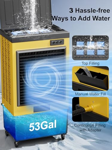 Image of Uthfy 14715 CFM Swamp Cooler, 70IN Evaporative Air Cooler with 53 Gal Water Tank, 3 Speeds, 120Oscillation, 6 Ice Packs, Outdoor Garage Air Conditioner for Patio, Yard, Factory