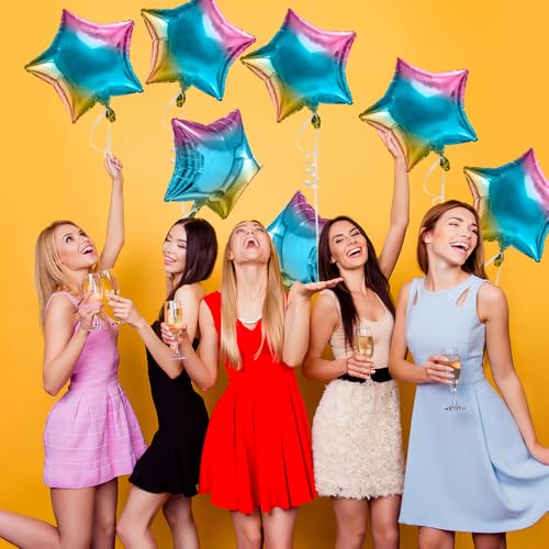 Image of Star Balloons 18 Inch Foil Balloons 10 PCS Star Balloons Foil Gradient Star Foil Balloons Set Mylar Balloons Gradient Balloons Star for Birthday Party Anniversary Wedding Baby Shower New Year Decor