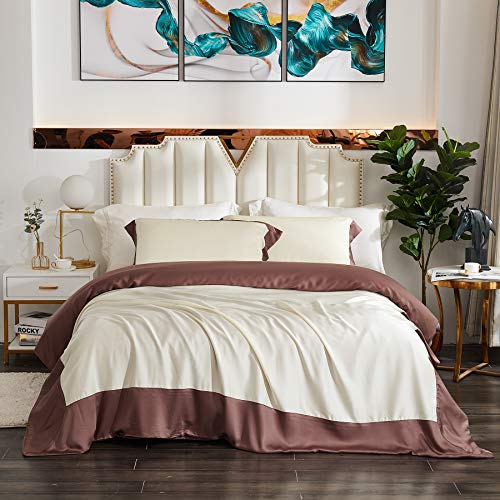 Softta Vintage Boho Cal King Size 3Pcs Duvet Cover Set Ivory White Wine Red Patchwork Cotton + Tencel Modern Minimalist Bedding Set #TOP7