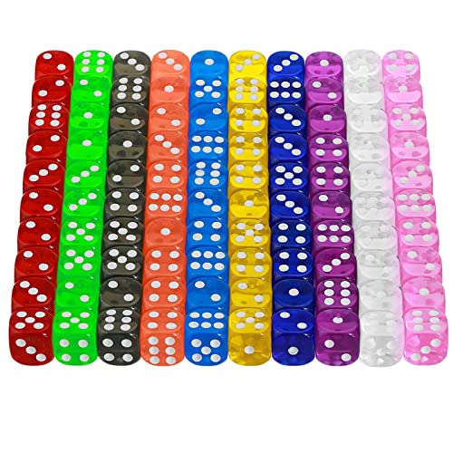 YOUSHARES - YOUSHARES 100 Pieces Game Dice Set, 6-Sided 10 Colors Dice with Carring Bag,16mm Square Corner Dés à Jouer, Prefect for Board,Games, Dice Gamces, and Tenzi Yahtzee Farkle (Translucent)