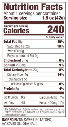 Jackson's Sweet Potato Kettle Chips with Sea Salt made with Premium Avocado Oil (1.5 oz, Pack of 10) - Allergen-friendly, Gluten Free, Peanut Free, Vegan, Paleo Friendly - Shark Tank Product