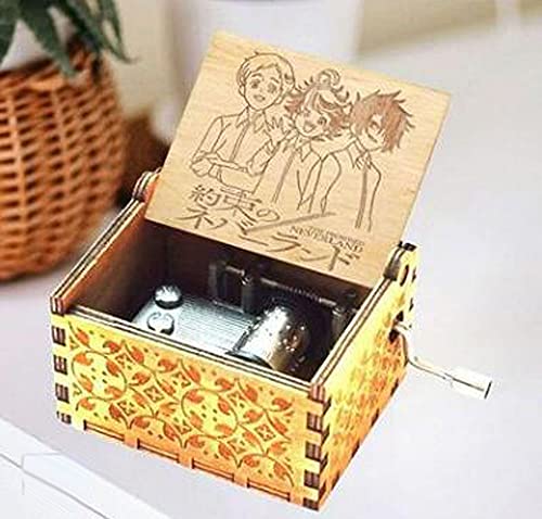 Cuzit Caja de música The Promised Neverland grabada con manivela de Isabella's Lullaby caja de música de madera pequeña caja musical