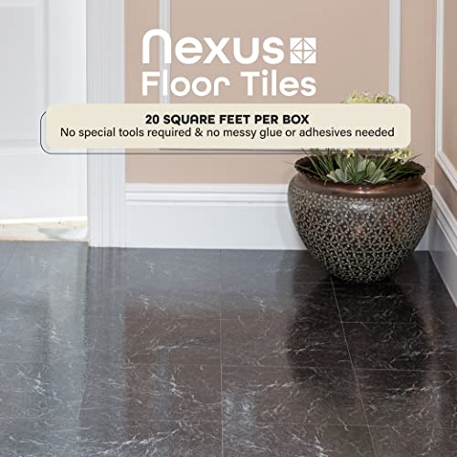 Achim Home Furnishings Ftvma40920 Nexus Vinyl Tile, Marble Black With White Vein, 20 Count(Pack Of 1), 12 Inch X 12 Inch & Roberts 2057-0 Vinyl Adhesive, 1 Quart, Creamy Tan #TOP2