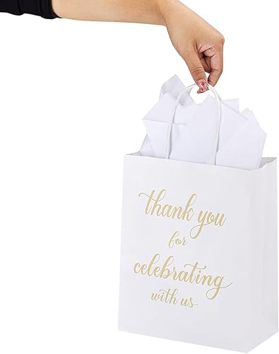 Miniatura 9 de DjinnGlory Paquete de 50 bolsas de regalo de papel blanco de tamaño mediano con papel de seda de 10 x 8 x 4 pulgadas, bolsas de agradecimiento por