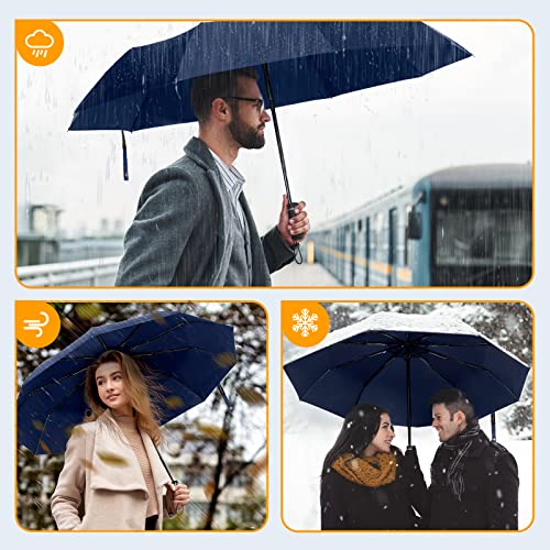 Techrise Large Windproof Umbrella, Wind Resistant Compact Travel Folding Umbrellas, Ladies Auto Open Close Strong Wind Proof Rain Proof With 10 Ribs Golf Umbrella Collapsible For Men Women (Blue) #TOP6