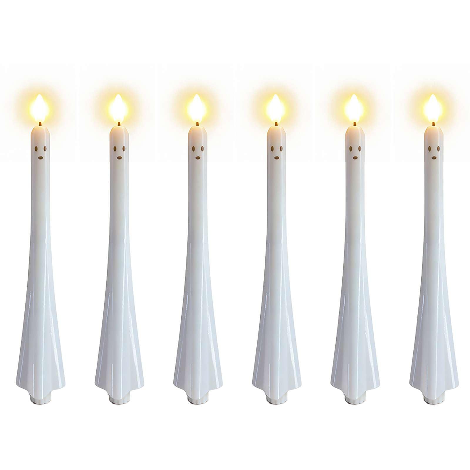 Ghost Halloween Flameless Taper Candles Battery Operated with Remote Timer, White LED Flickering Candle Real Wax 3D Wick Long Lasting Spooky Dinner Indoor Decor
