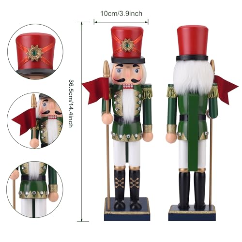 Codesteel Wooden Nutcracker Soldier Figures with Spear, 14.4 Inch Xmas Nutcracker Christmas Decor, Nutcracker Figurine Mantel Ornament Festival Shelves Decorations
