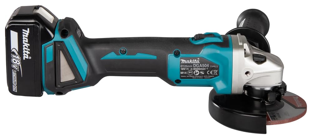 Makita Akku-Winkelschleifer 18 V / 4,0 Ah im MAKPAC inklusive 2 Akkus und Ladegerät, Blau, Silber, 9,5x160 mm, DGA504RMJ