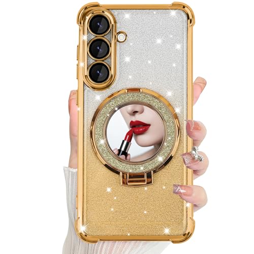 Coque antichoc Samsung S25 FE 5G paillettes dorées protège contre les chutes avec son miroir