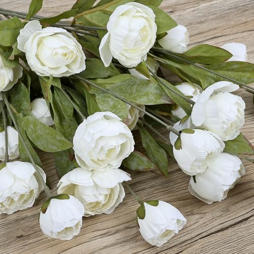 XOETCP Artificial Silk Flowers Peony, 27", Cream White