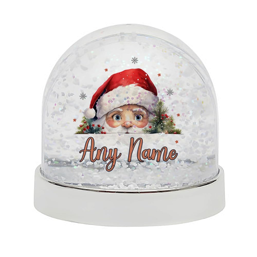 Personalised Christmas Santa With Name, festive Xmas Gift, Xmas Snow Globe Dome Glitter Shaker. (Silver)
