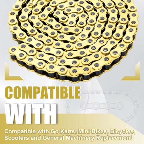 Image of Podoy 428 Motorcycle Chain 132 Links Gold with Chain Breaker, Heavy Duty Drive Chain Replacement for 110cc 125cc 150cc Pit Dirt Bike ATV Go Kart