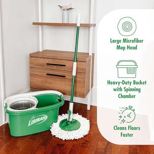 Libman Tornado Spin Mop System with Bucket & Wringer, Microfiber Head