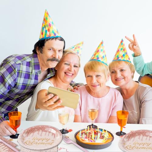 Grencian 96 Pcs Pink Happy Retirement Party Plate And Napkin Set Rose Gold Retirement Party Supplies Gold Plated Diamond Tableware Set Retirement Party Decorations For Women Going Away Party Serves 24 thumb #6