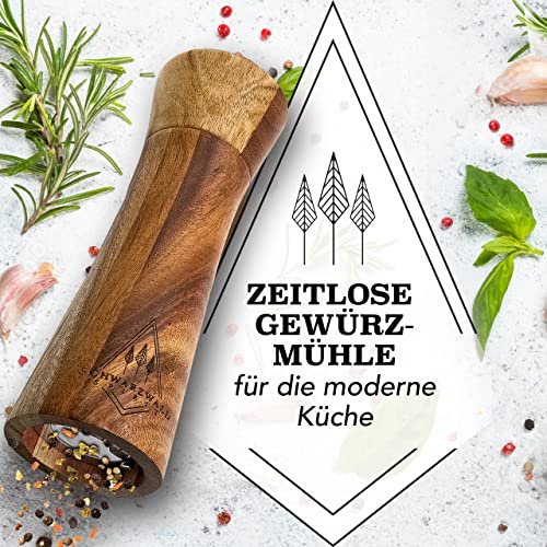 Schwarzwald Spirit Salz und Pfeffermühle Holz Groß (21 cm) - 2er Set mit Pfeffer und Salzmühle - Gewürzmühle mit Keramikmahlwerk inkl… – Ansicht 2