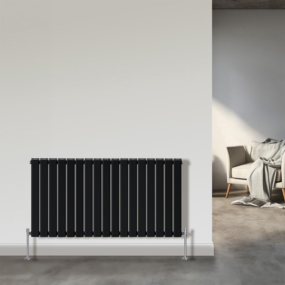 NRG Horizontal Column Designer Radiator Flat Double Panel 600x1156mm Black โ image 1