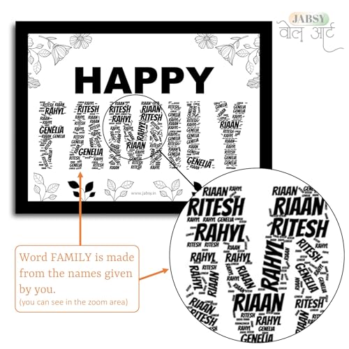 Image of JABSY Personalised Couple Framed Print for Living Room Bedroom Office Gift for Engagement Wedding Birthday Anniversary Love Speical Gift (Family-BW)