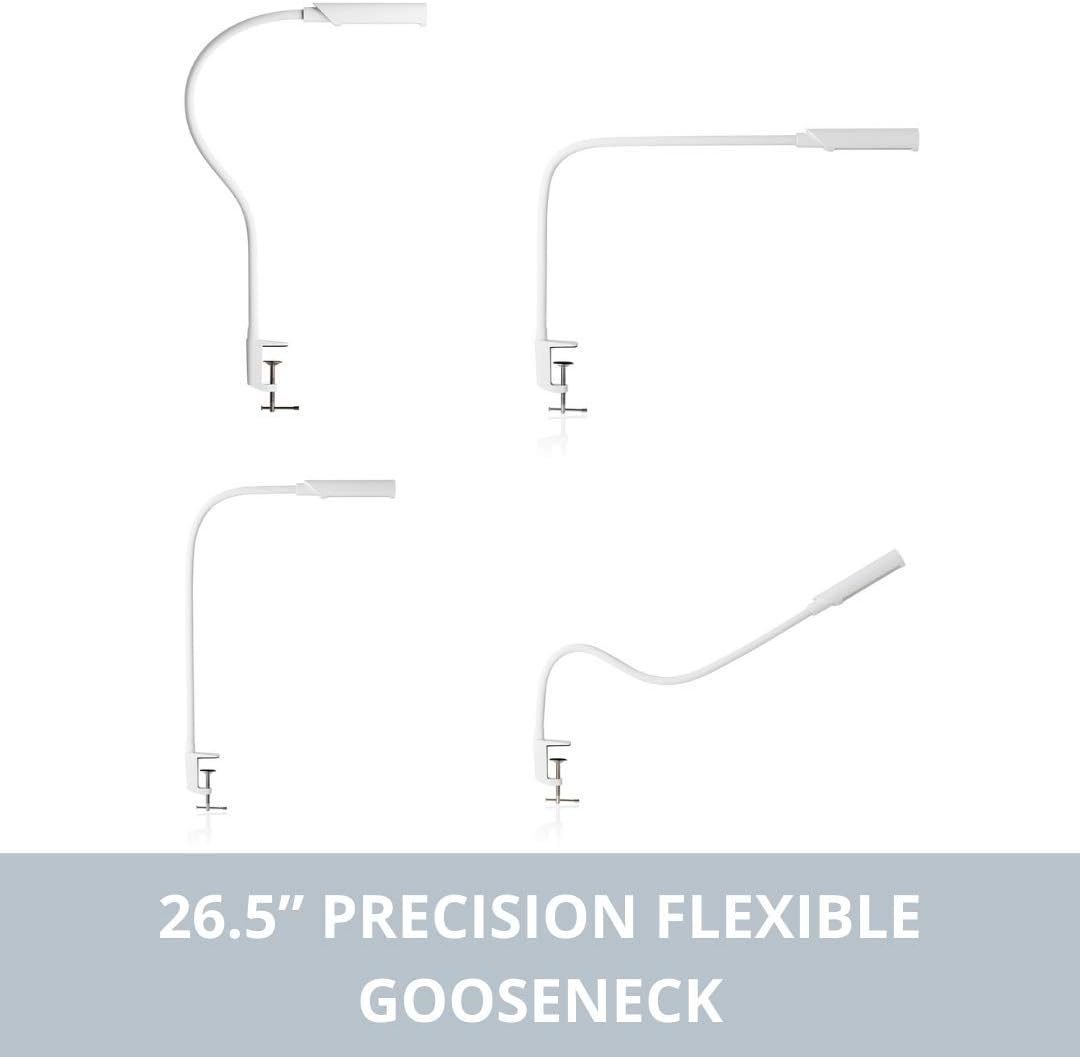 Reliable UberLight Flex 3100TL Task Light – LED Portable Desk Light with Clamp, USB Connection, 26.5” Flexible Gooseneck, 270° Rotational Head, 9 Light Settings, and up to 60,000 Hours of Use (White)