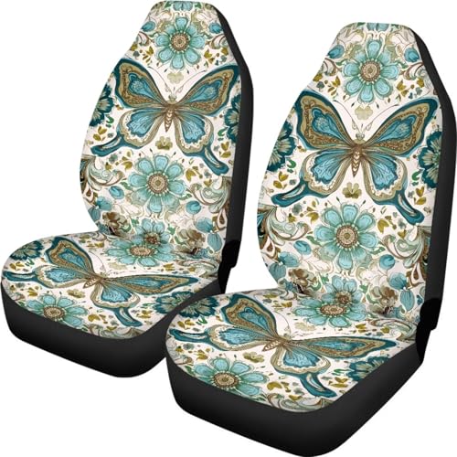 Housse de sieges auto fleur papillon verte pour voyager dans une ambiance de nature