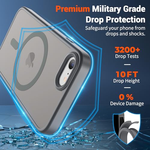 Image of SUPFINE Magnetic for iPhone SE Case 2022 (3rd) /2020 (2nd), iPhone 8 Case with Screen Protector (Compatible with MagSafe) (Military Grade Drop Protection) Translucent Matte Phone Case,Gray