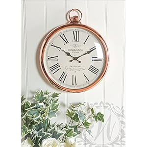 Large 42cm Round Copper Roman Numeral Pocket Watch Kensington Station Wall Clock