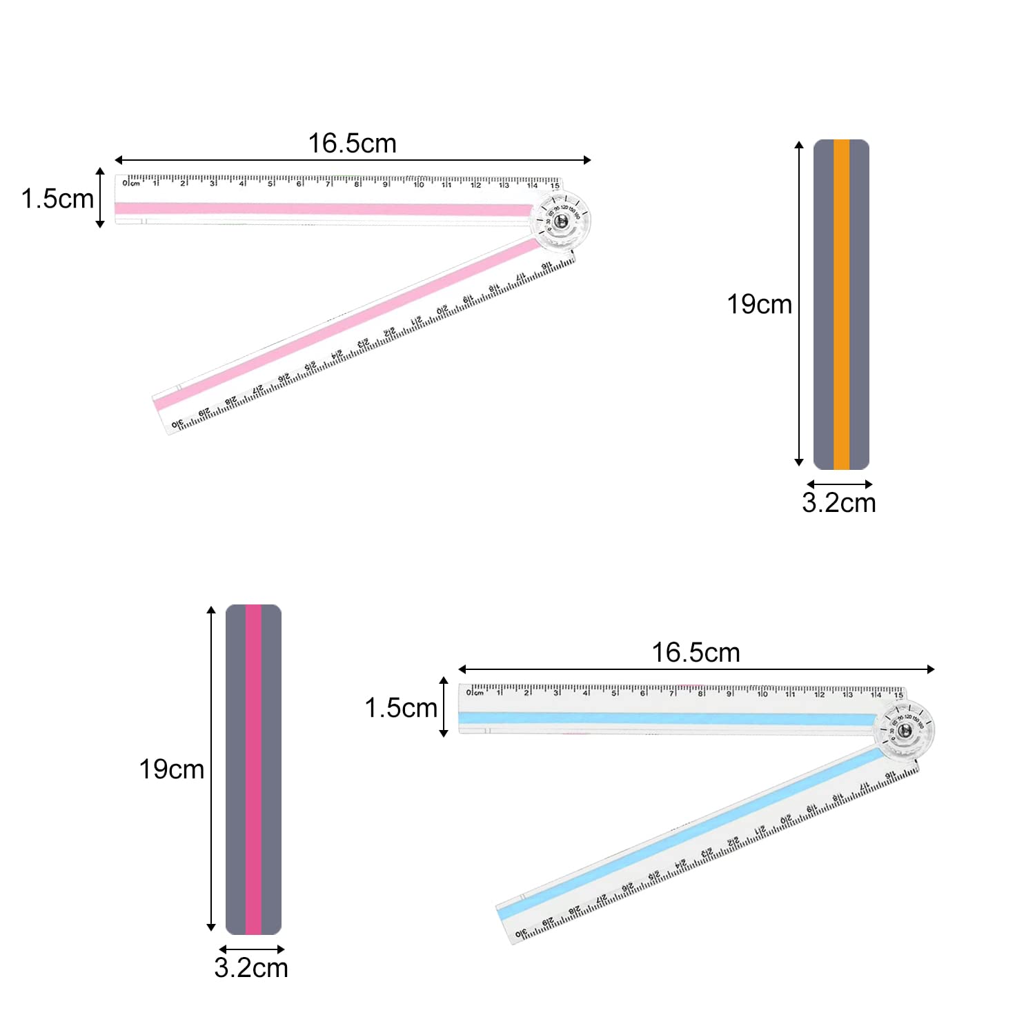 4 stuks opvouwbare linialen met 8 stuks leeslinialen, 30 cm transparante flexibele plastic liniaal, kleurgeleide leesstrips, geometrische liniaal voor school, kinderen, kantoor