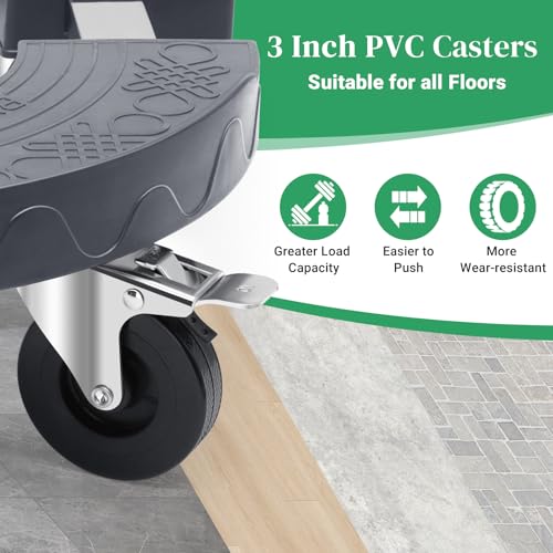 Humagineer Rollbrett Pflanzen Tragkraft 220KG, Schwerlast-Pflanzenroller Outdoor und Indoor verstellbar 38CM-48CM, Rollbrett rund mit 76mm Rollen mit Bremse für Blumentopf,Sonnenschirme und Eimer,Grau