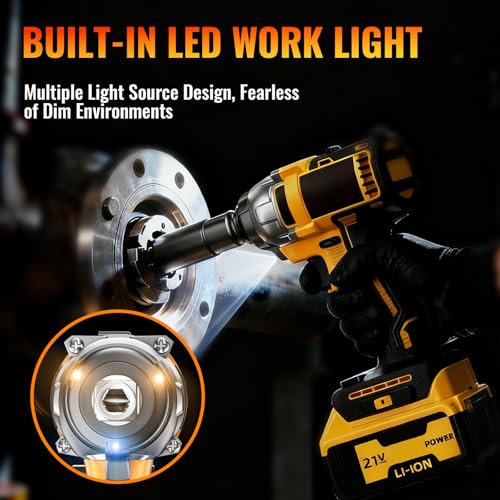 YHTQX Cordless Impact Wrench: Brushless 1/2-inch, Power Impact Gun Kit, 2 x 4.0Ah Batteries, Fast Charger, 5 Sockets, Variable Speed Electric Impact Driver for Car/Home/Construction