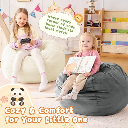 Image of Bean Bag Chairs for Kids - 2.5FT Round Memory Foam Furniture BeanBag Chair - Kids /Teens Bean Bag Sofa with Soft Micro Fiber Cover - Fluffy Couch for Playroom Living Room Bedroom, Ivory