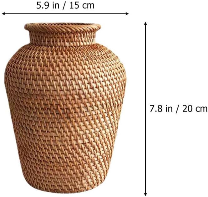 VOSAREA Wicker Vase Vintage Rattan Woven Vase Rustic Tall Floor Floral Arrangement Holder for Home Office Wedding Holiday Decor