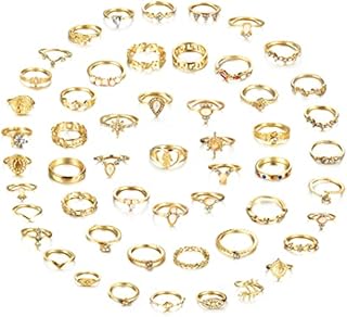CASSIECA 53PCS Vintage Gold Knuckle Rings for Women Girls Stacking Finger Rhinestone Joint Ring Set Boho Jewellery