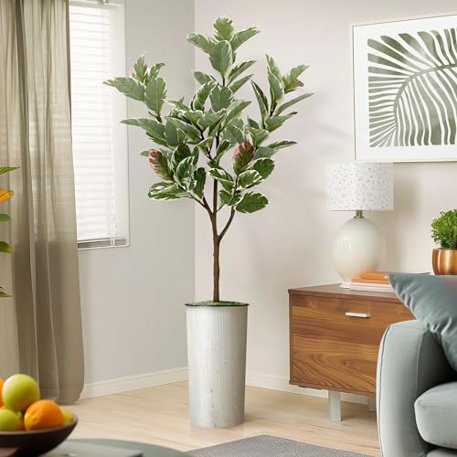 Artificial Tree in Modern Swirl Pattern Planter, Fake Rubber Silk TRE for Indoor and Outdoor Home Decoration - 70" Overall Tall (Plant Pot Plus Tree)