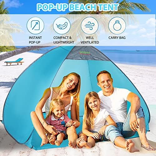 Unibos Pop Up Beach Tent for 2-3 Person Large Automatic Portable Sun Shade Tent Waterproof Windproof Beach Sun Shelter Instant Outdoor Beach Tent for Family