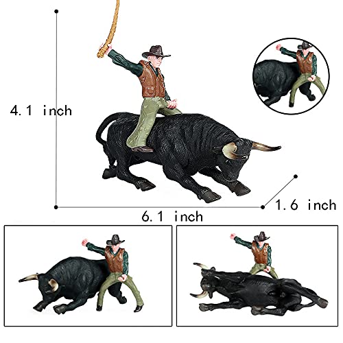 Cowboy With Black Bull Figurine Bull Rider Mini Set Texas Longhorn Cow Model Farm Animal Cattle Decoration Bullfighter Collectible #TOP1