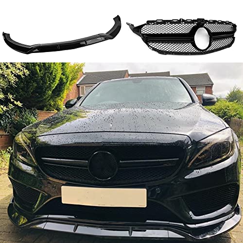 AUSMILA - Front Grille+Spoiler Lip For Mercedes Benz C class W205 Sport C200 C250 C300 C350 2015-2018