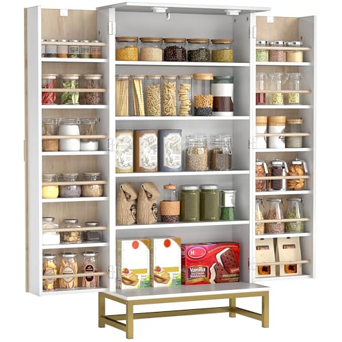 HOMCOM Armario de Cocina, Armario Despensa Cocina, con 2 Puertas con 12 Estantes, Alacena Moderna, con 5 Estantes Ajustables, Base de Acero, para Comedor, Salón, 58x29x119,5 cm, Blanco