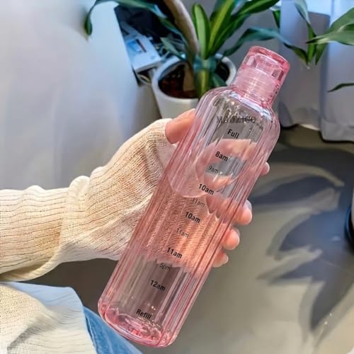 Image of Glass Water Bottle for Adults, Student Direct Drinking Freezer Safe, Leak Proof, Gym Travel On-The-Go Hotel-Style Design Borosilicate Glass Water Bottle With Time Marker (Pink Lining)