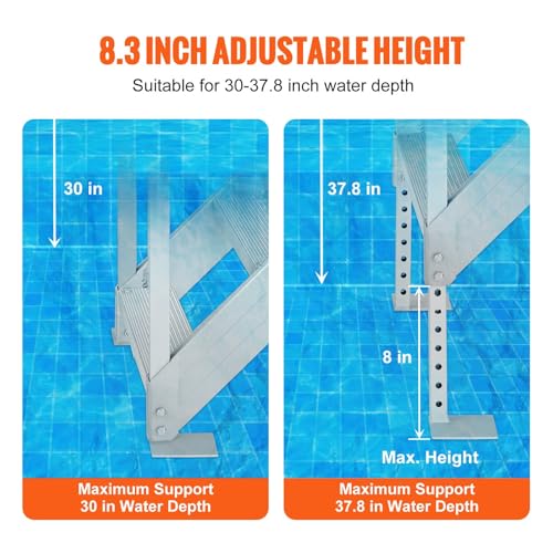 Image of VEVOR Dock Stairs 4 Steps, 500lbs Load Pool Steps, Adjustable Height Aluminum Dock Ladders, Pontoon Boat Ladder with Handrails & Widen Nonslip Pedals for Lake /Pool /Marine Boarding /RV /House