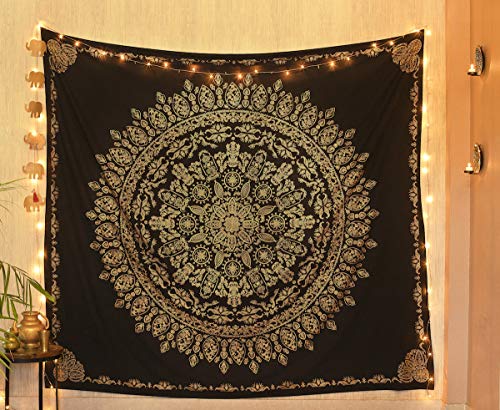 Tapeçaria Mandala Internacional da Madhu, Tapeçaria Hippie de Ouro Boêmio, Algodão Indiano, Colcha F