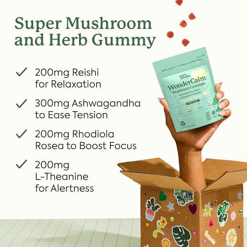 Plant People WonderCalm Mushroom Gummies - Natural Ashwagandha Supplement to Ease Stress & Boost Mood for Adults Without Sugar, Gluten or Artificial Colors, Vegan-Friendly, Peach Flavor, 60 Count
