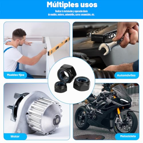 Miniatura 5 de 100 Pcs Tuercas M3, Tuercas Hexagonales De Acero Inoxidable Din 985, Métrico Tuerca Autoblocantes Negras, Tuerca De Seguridad Con Nailon Para Tornillos Tornilleria Insertos Roscados M3