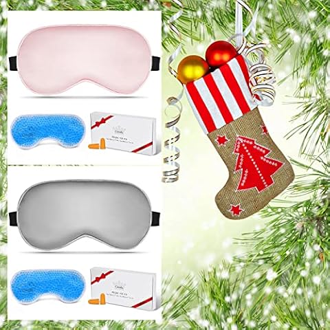Cavoilu Silk Sleep Eye Masks for Women, Cooling & Heated Eye Mask for Dry Eyes, Dark Circles and Puffiness Warm Eye Compress Stain Eye Covers with Gel Ice Pack Grey & Pink Best Gifts Idea Cover